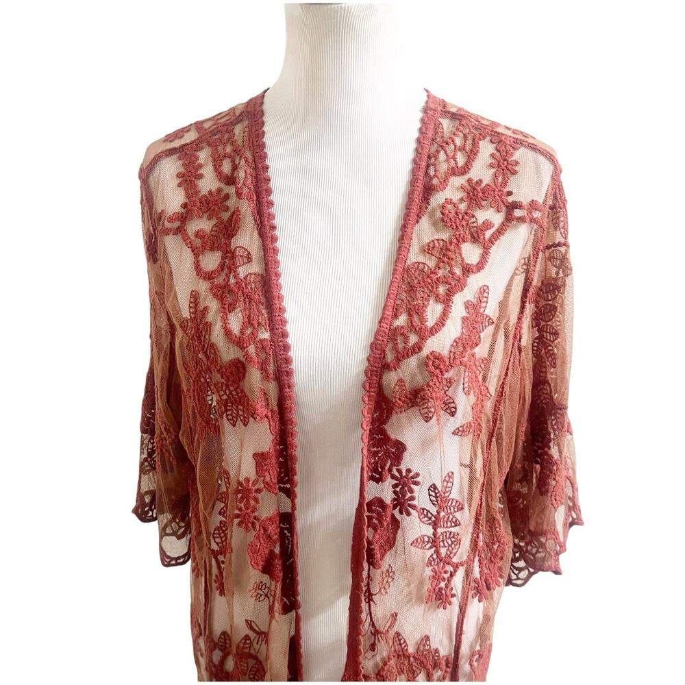 Shyanne Embroidered Cardigan Womens O/S Brown Resort Beachy Coastal Boho Western - Picture 10 of 14